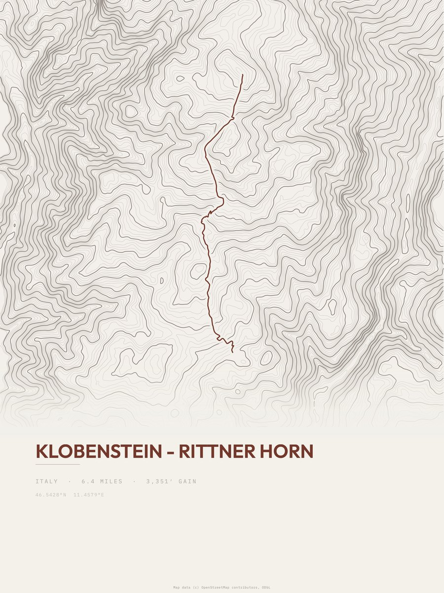 Klobenstein to Rittner Horn topographic trail print