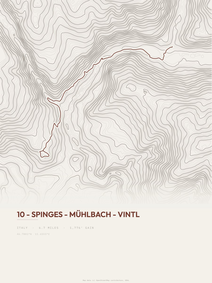 Spinges to Vintl Topographic print
