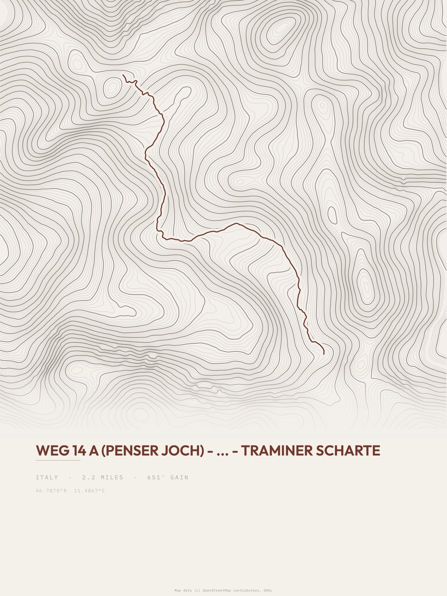 Traminer Scharte topographic trail print