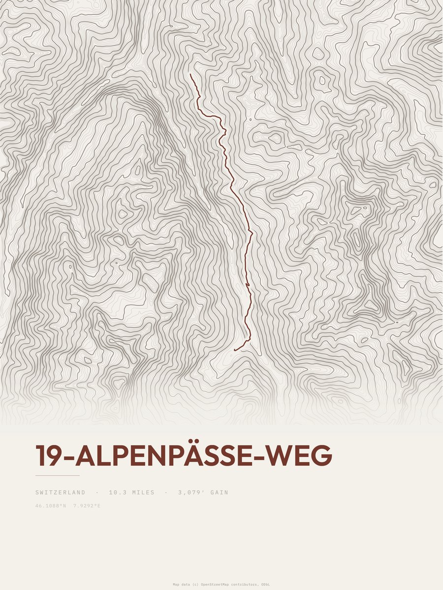 19-Alpenpässe-Weg topographic trail print