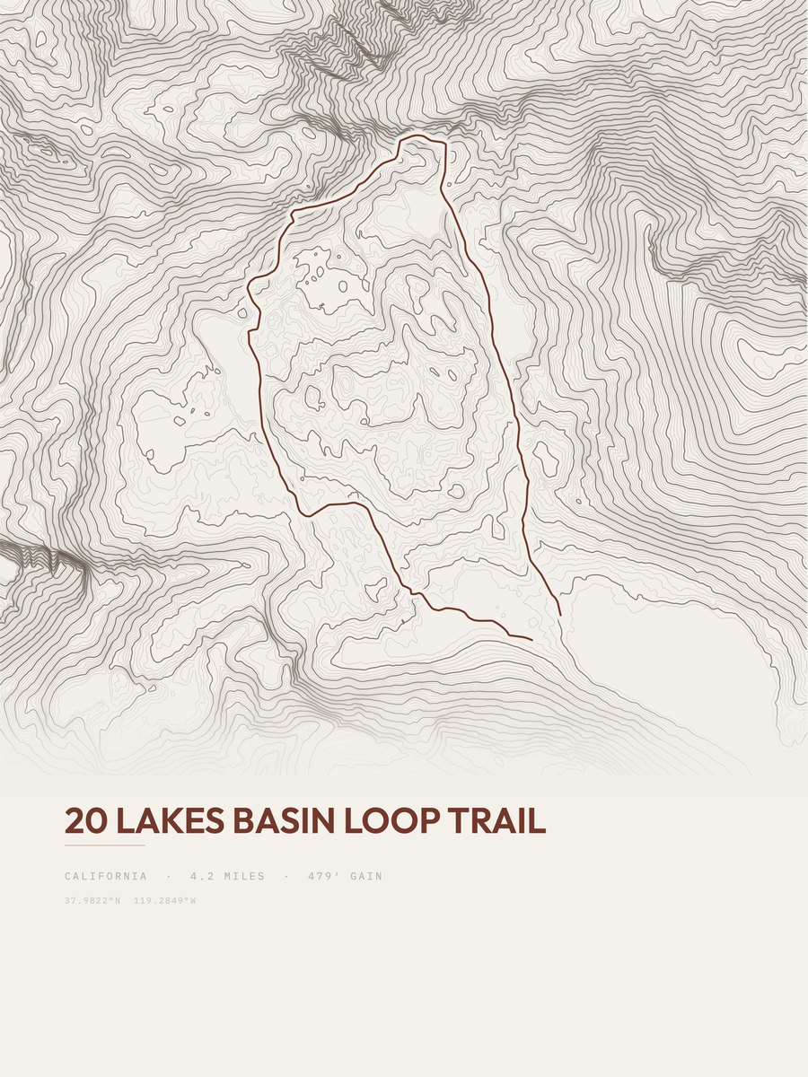 20 Lakes Basin Loop Trail Topographic print