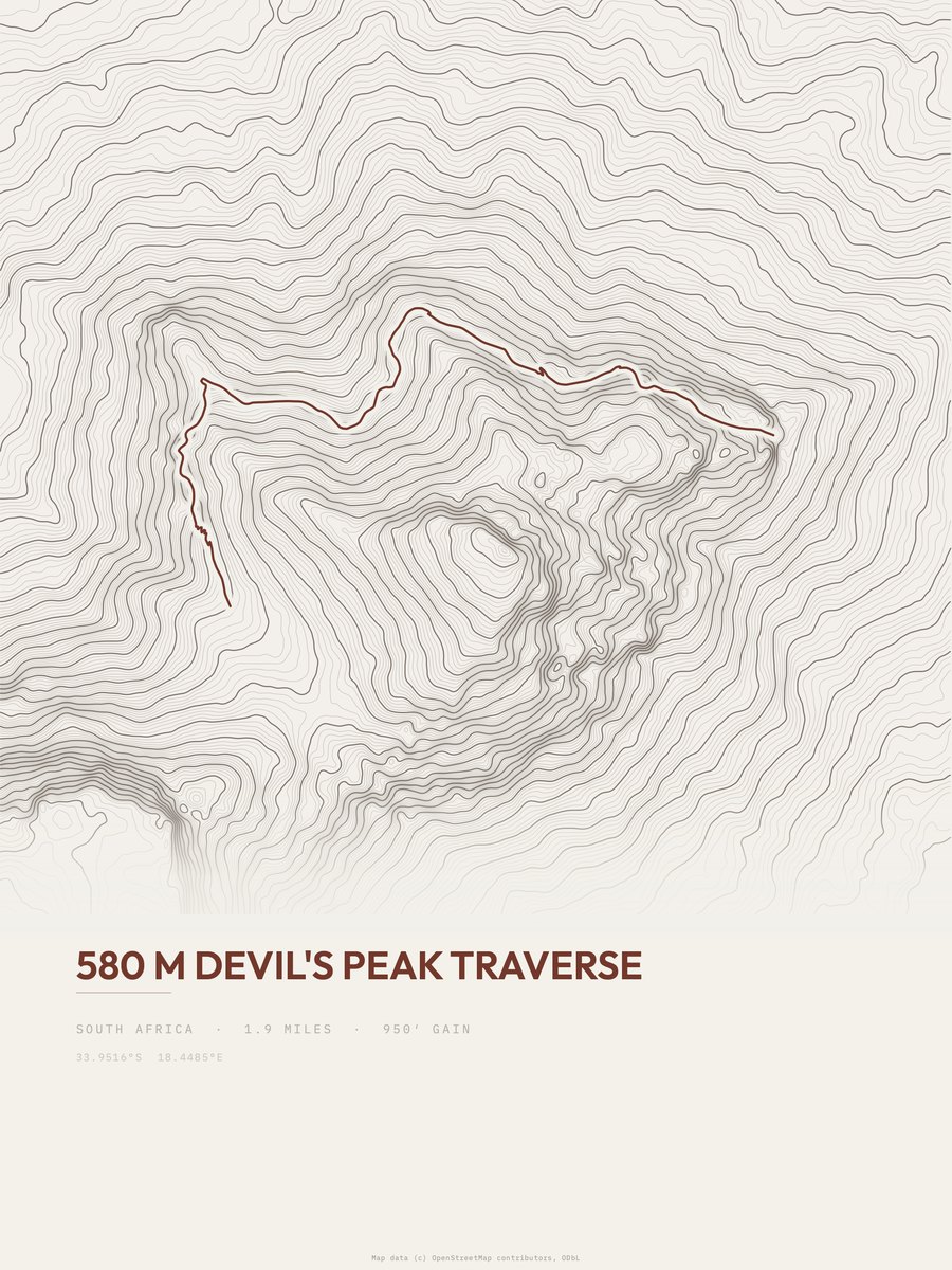 Devil's Peak Traverse topographic trail print