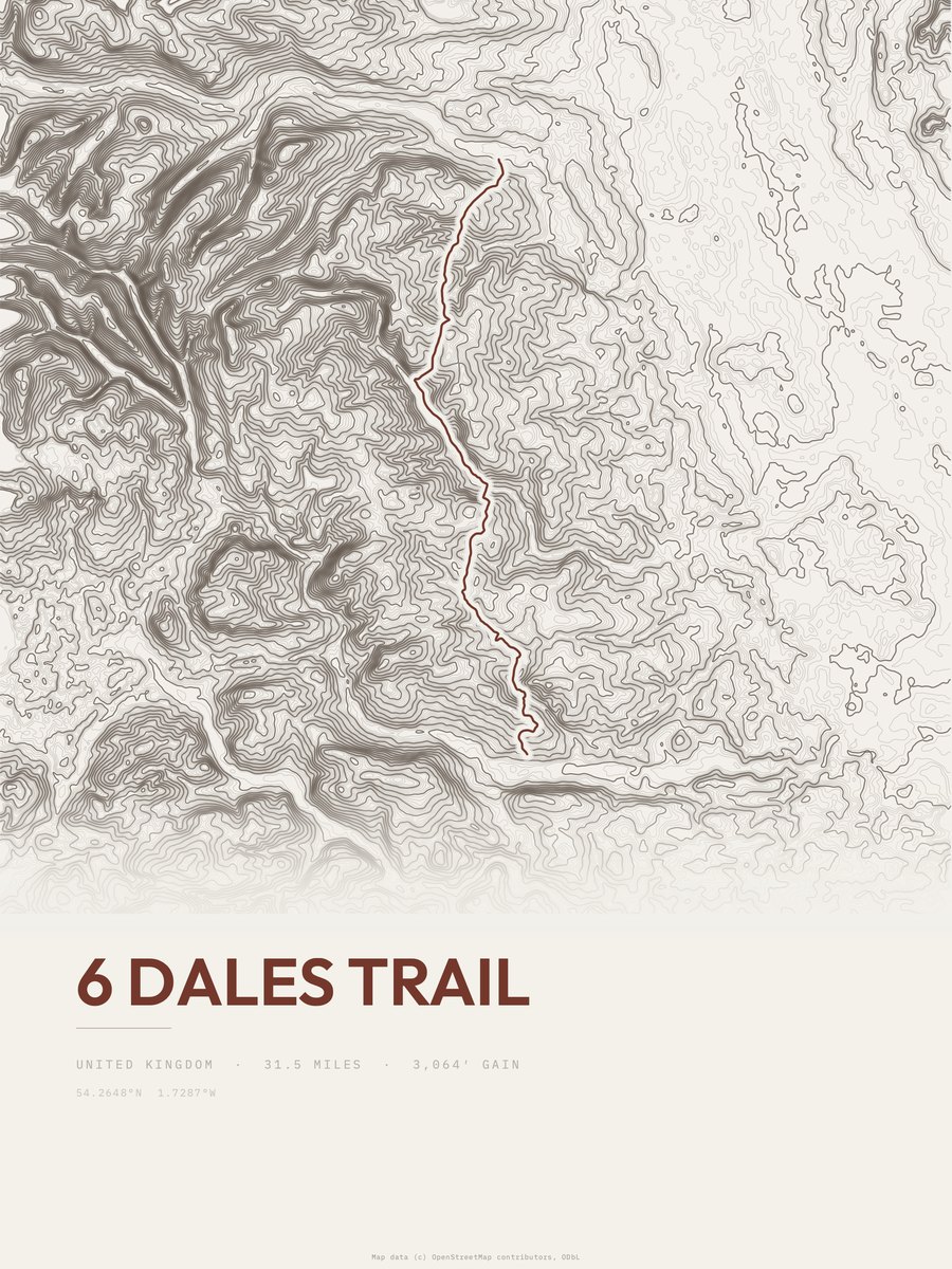 6 Dales Trail Topographic print