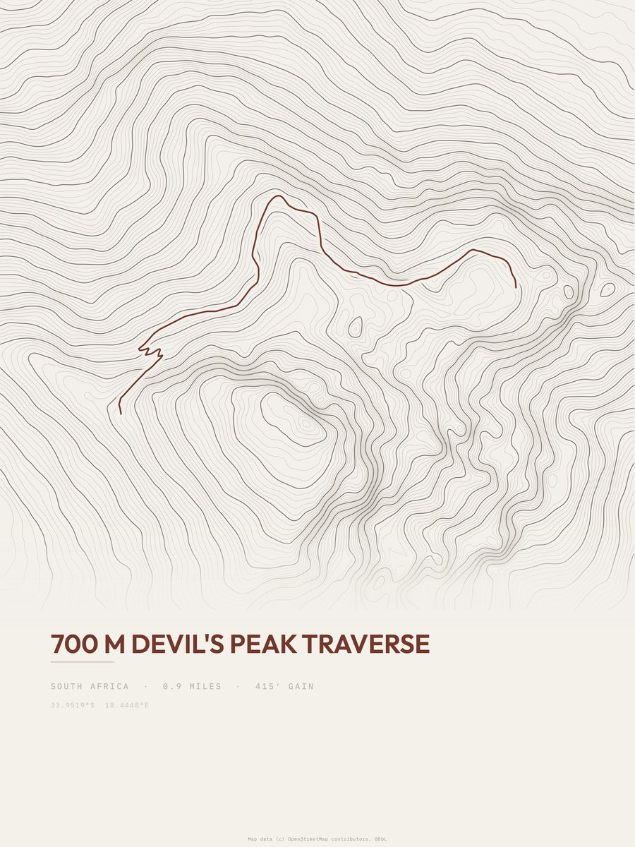 Devil's Peak Traverse topographic trail print