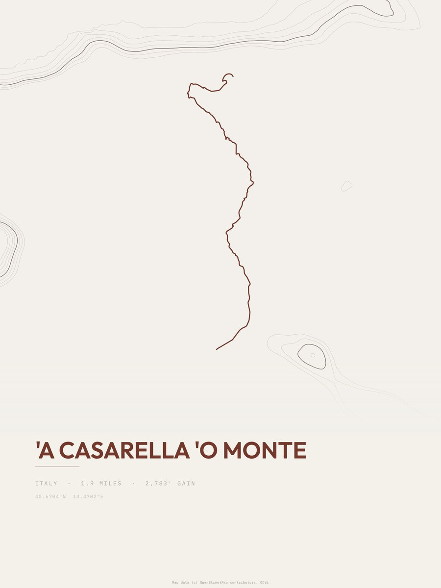 'A casarella 'o monte topographic trail print