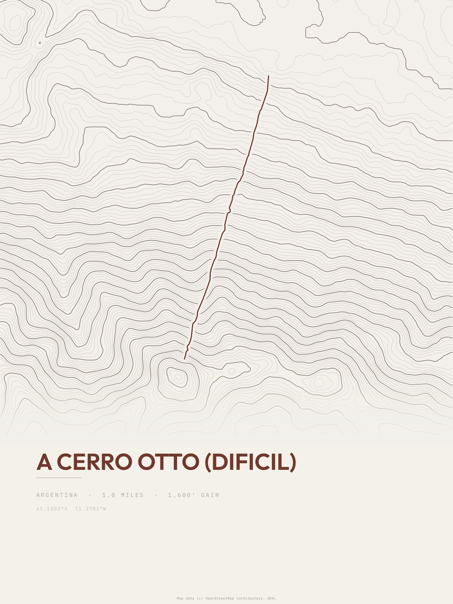 A Cerro Otto (Dificil) topographic trail print