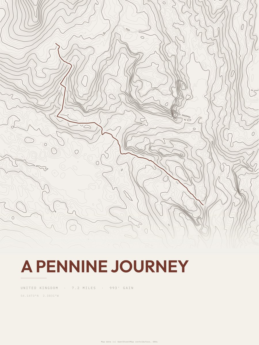 A Pennine Journey topographic trail print
