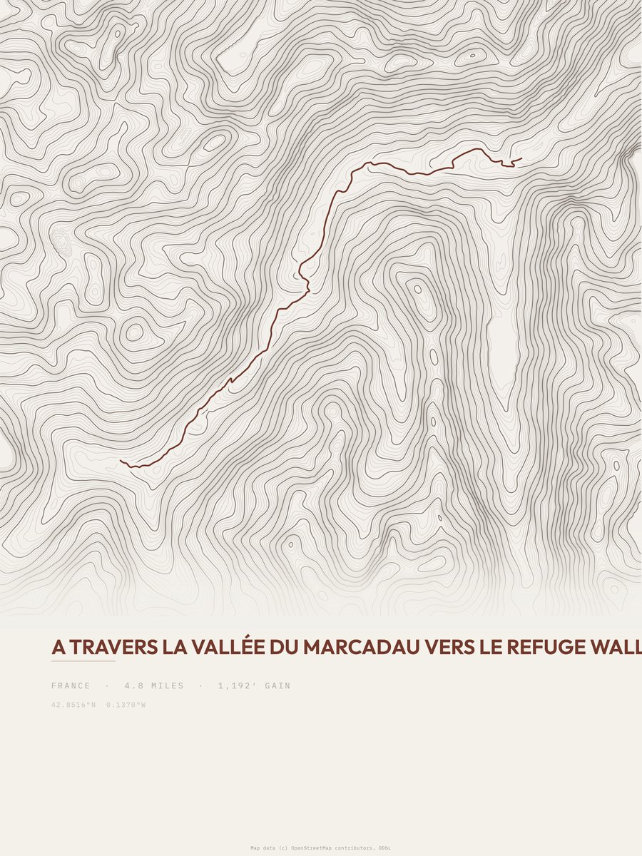 Refuge Wallon topographic trail print
