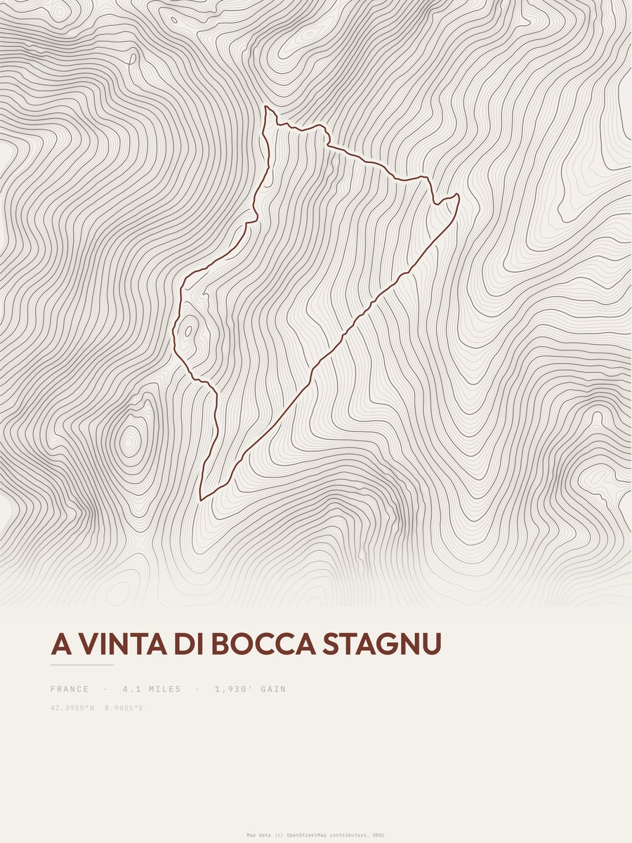 A Vinta di Bocca Stagnu topographic trail print