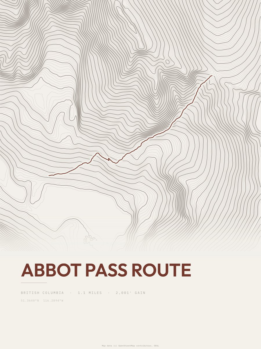 Abbot Pass Route topographic trail print