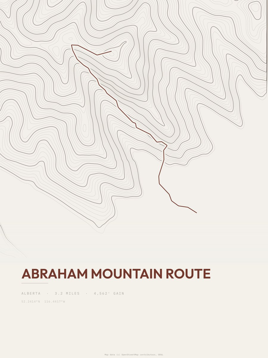 Abraham Mountain Route topographic trail print