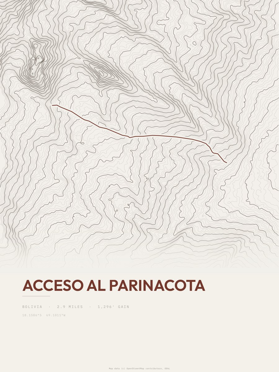 Acceso al Parinacota topographic trail print