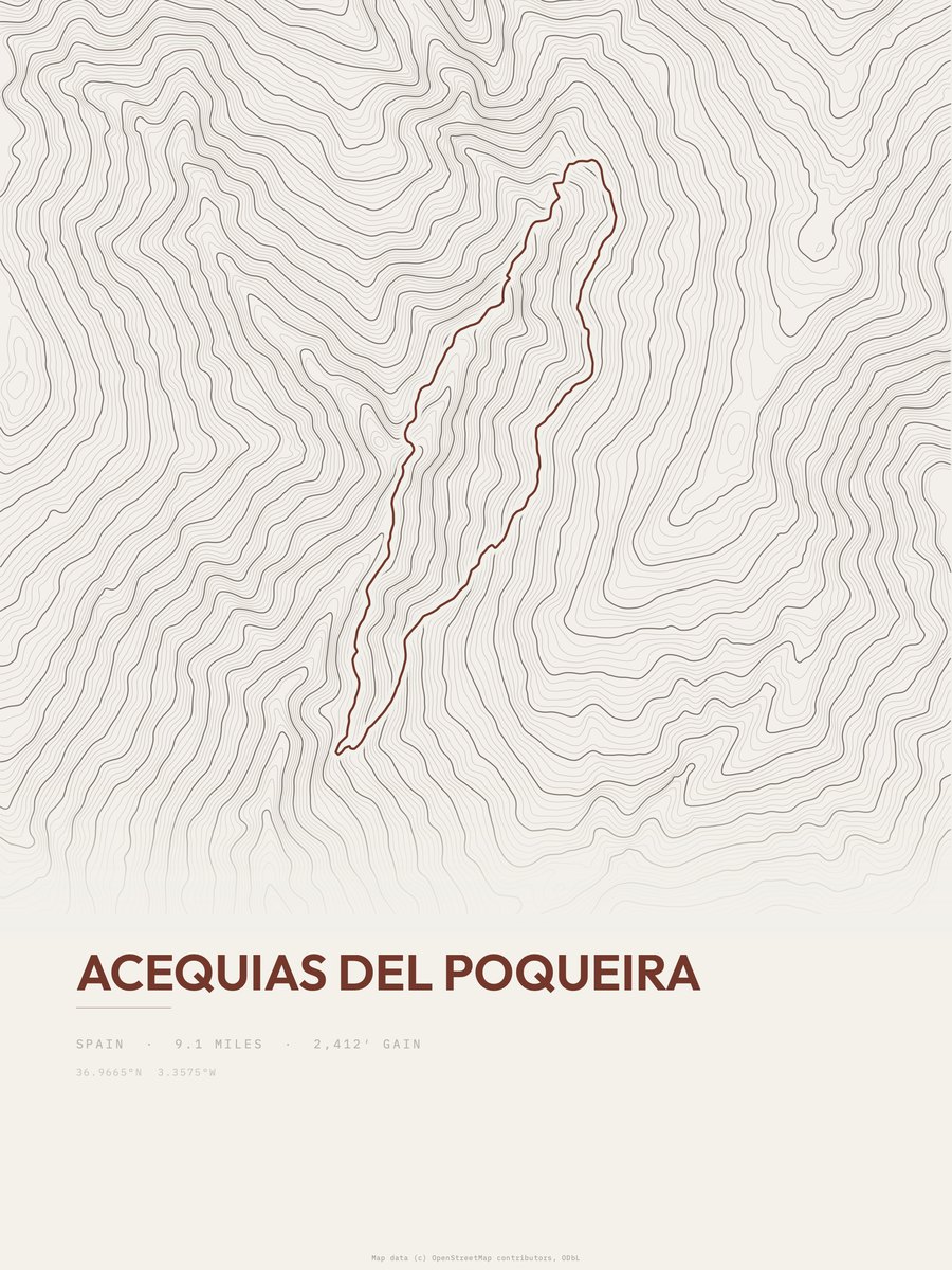Acequias del Poqueira topographic trail print