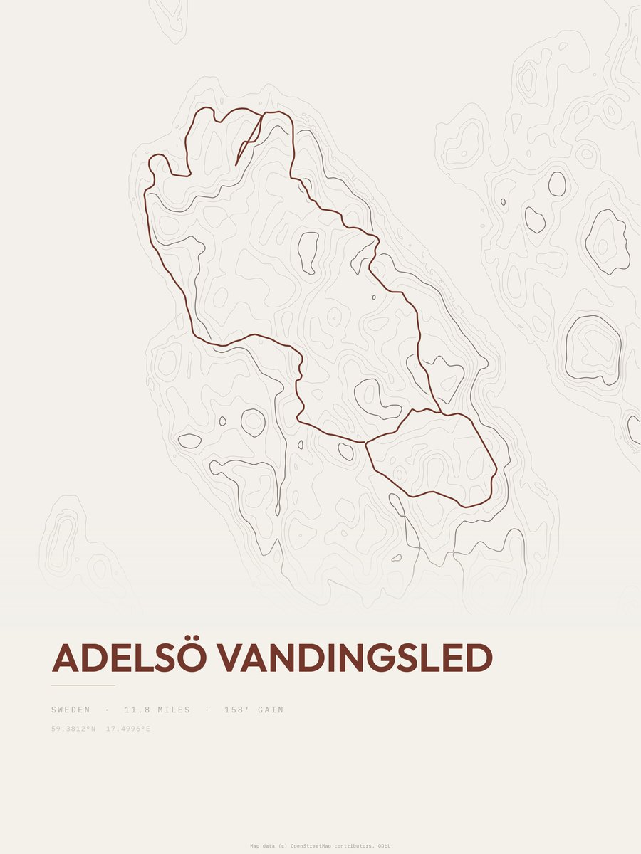 Adelsö Vandingsled topographic trail print