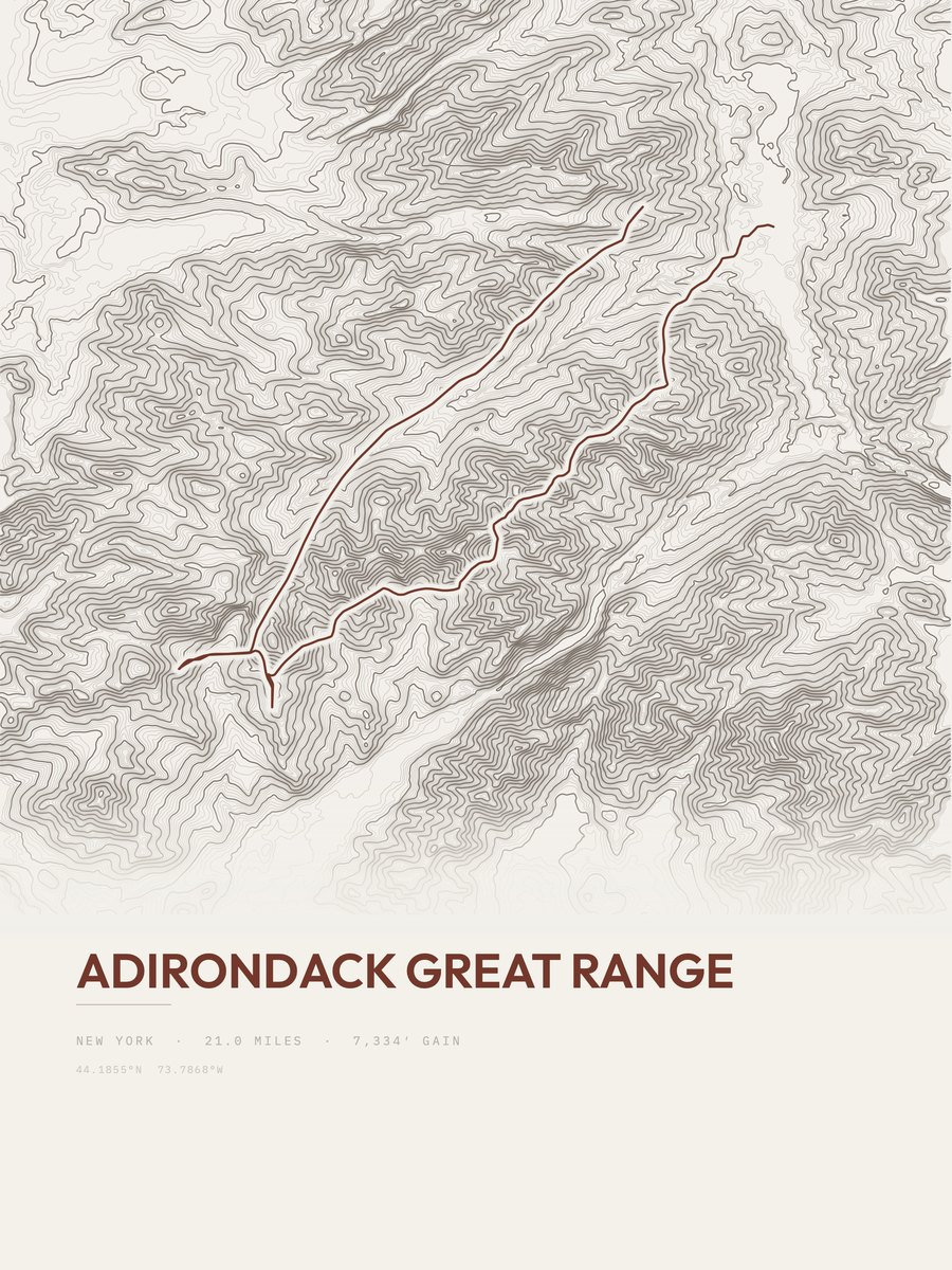 Adirondack Great Range topographic trail print