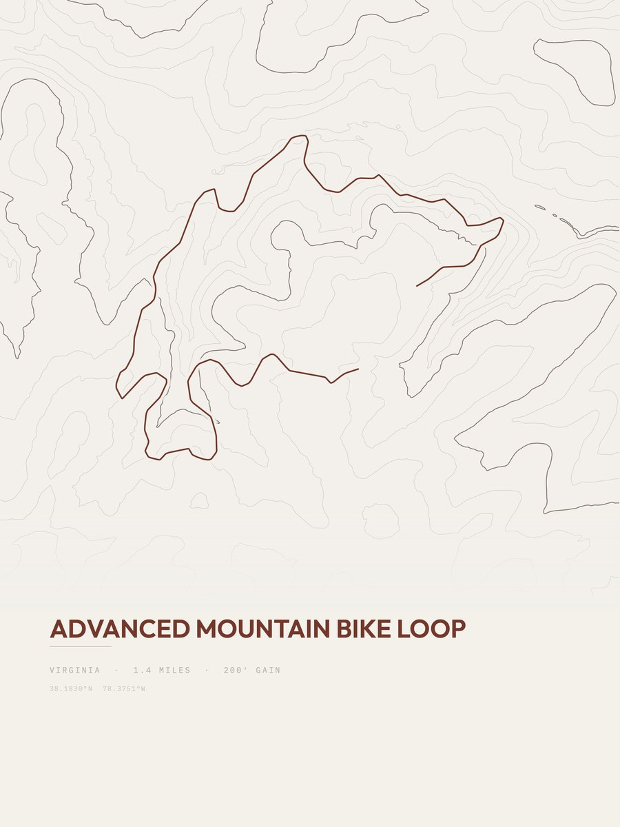 Advanced Mountain Bike Loop topographic trail print