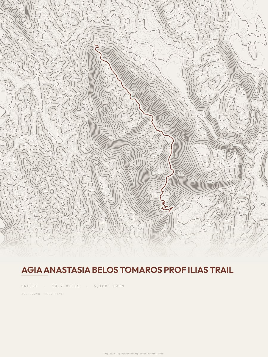 Agia Anastasia Belos Tomaros Prof Ilias Trail topographic trail print