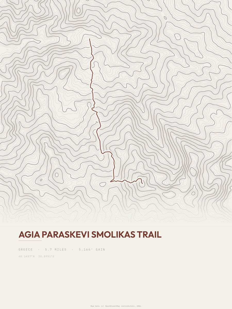 Agia Paraskevi Smolikas Trail topographic trail print