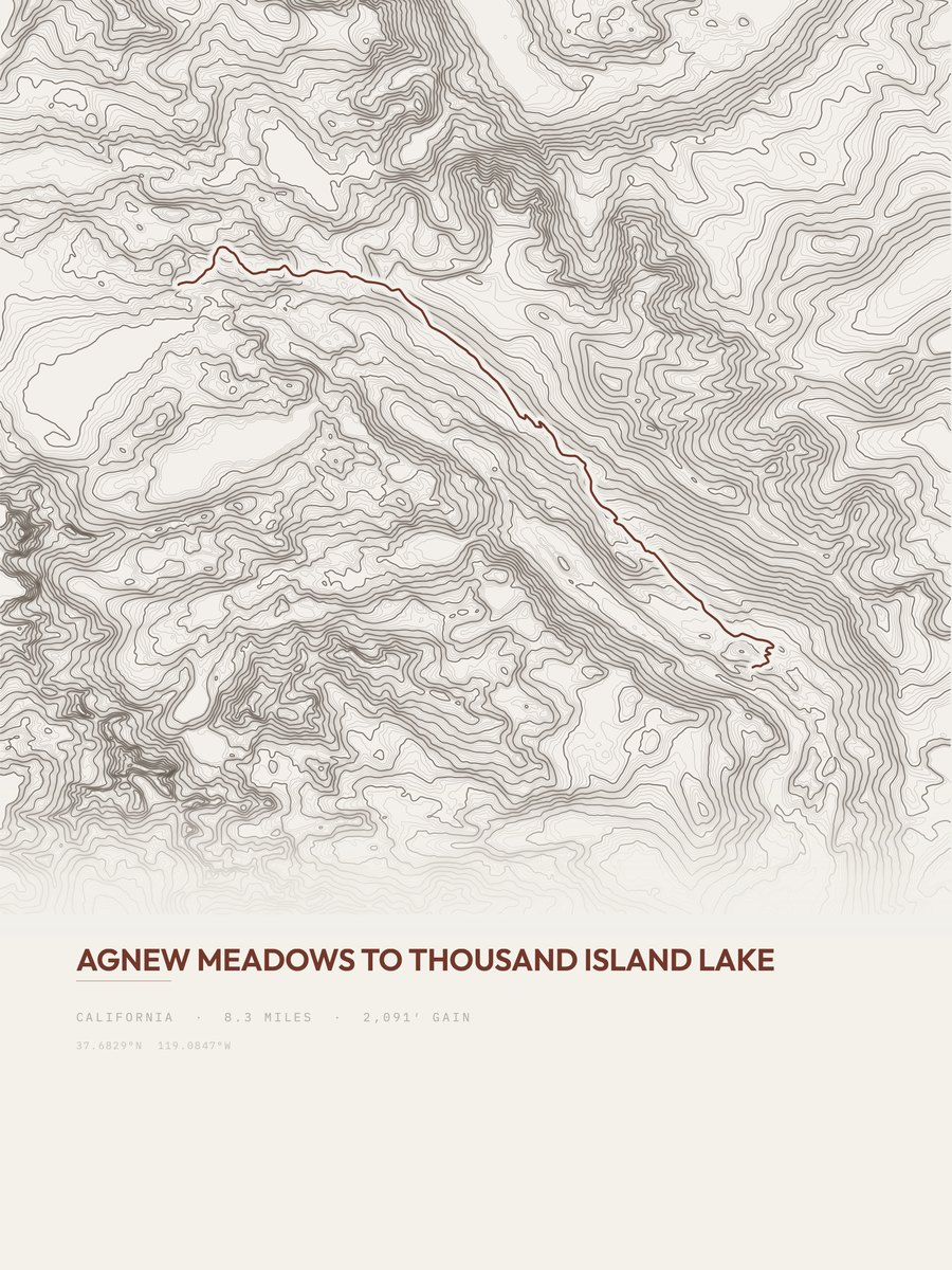 Thousand Island Lake Topographic print