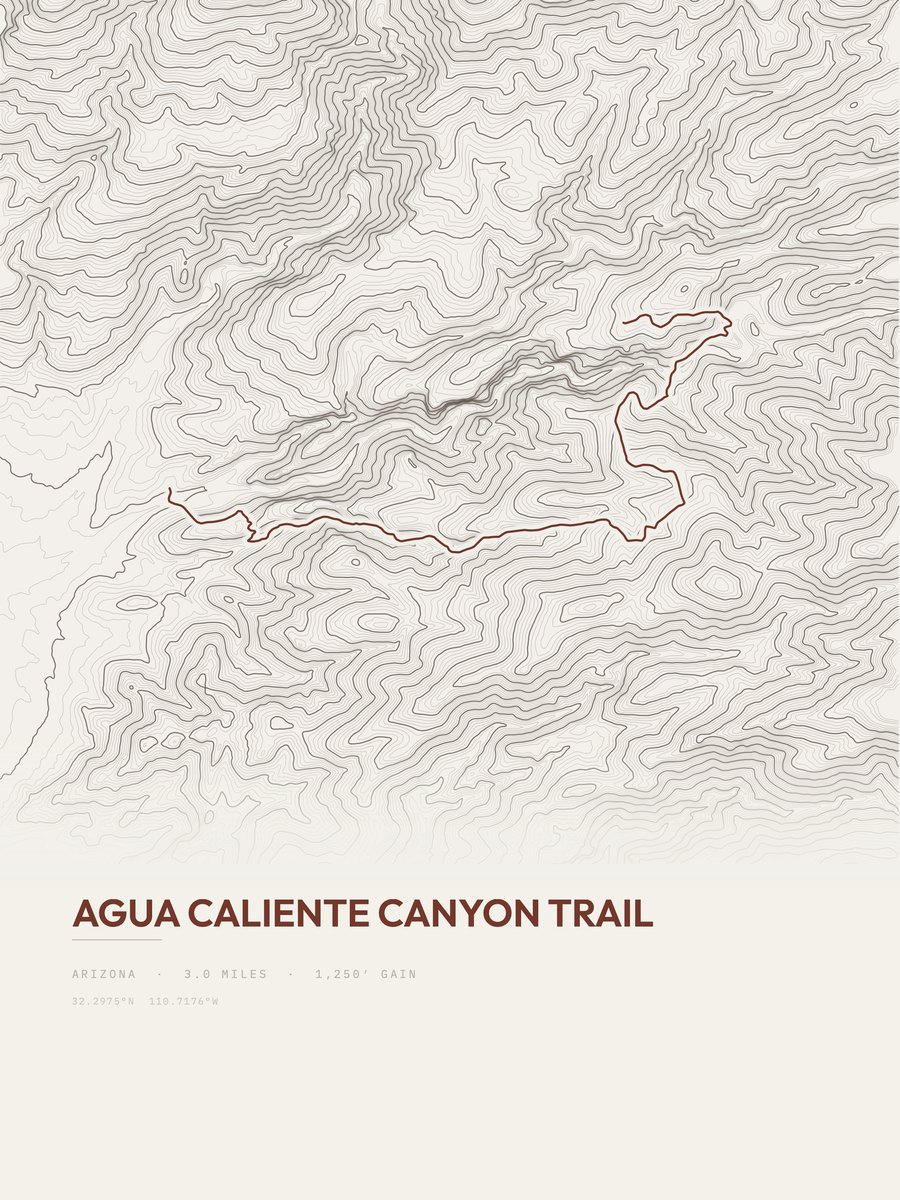 Agua Caliente Canyon Trail topographic trail print