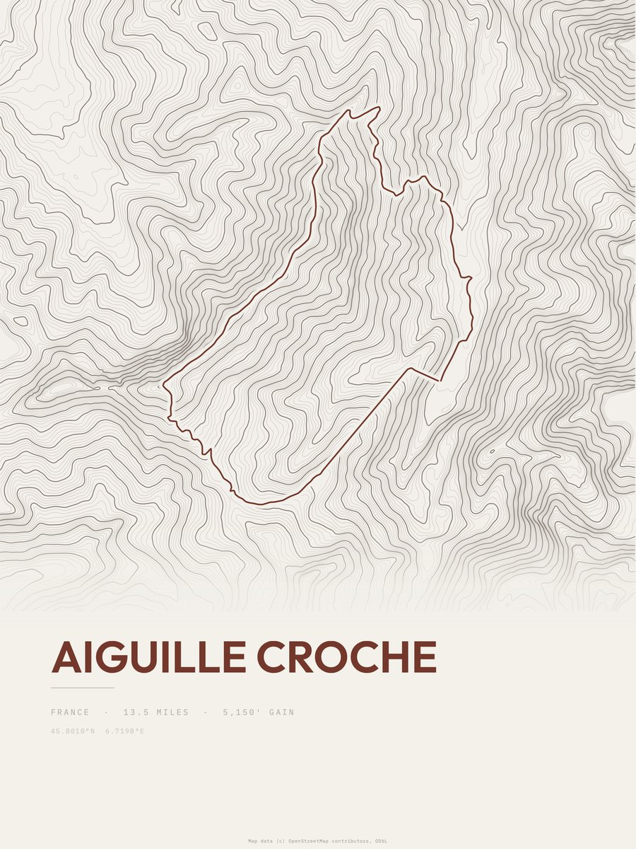 Aiguille Croche topographic trail print