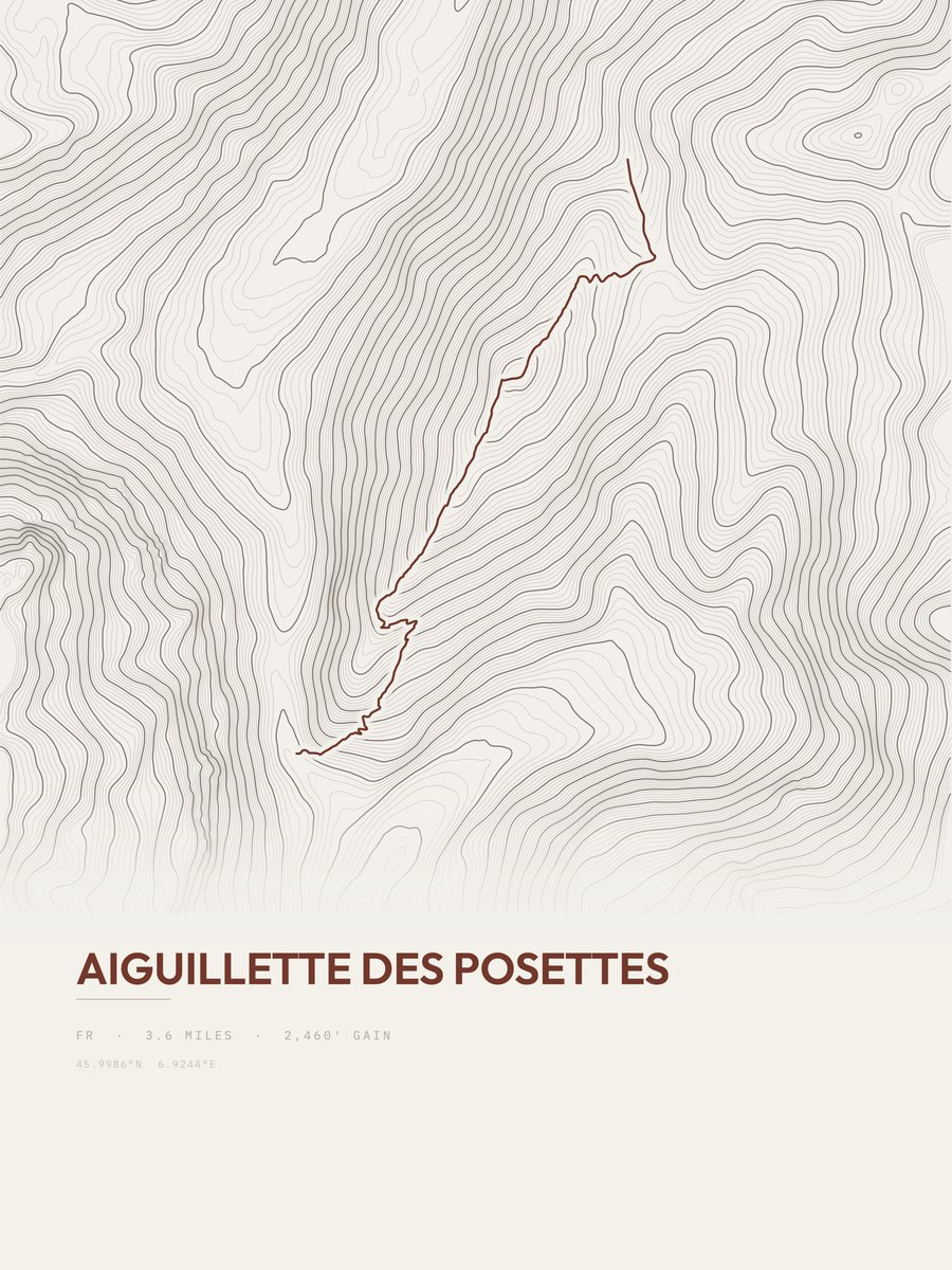 Aiguillette des Posettes topographic trail print
