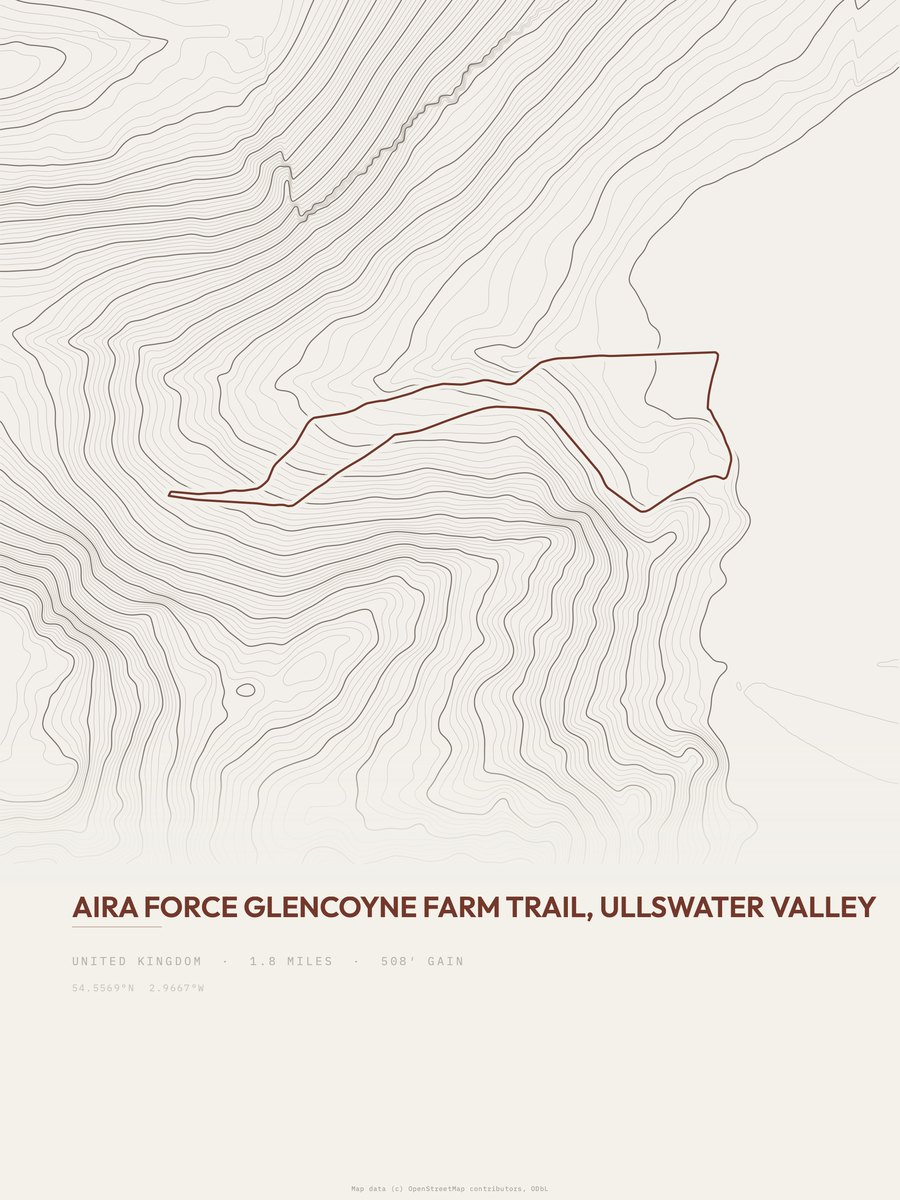 Aira Force Glencoyne Farm Trail topographic trail print