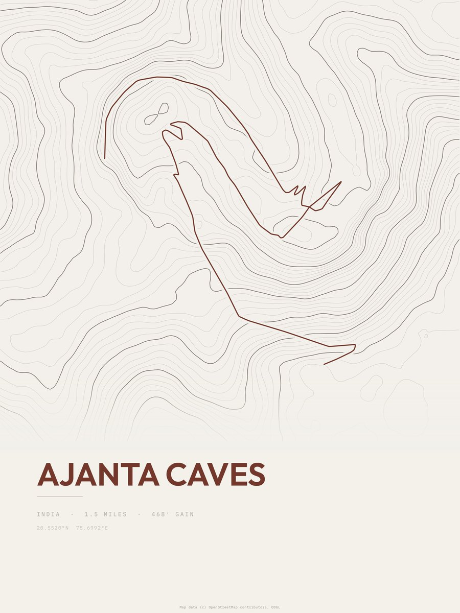 Ajanta Caves topographic trail print