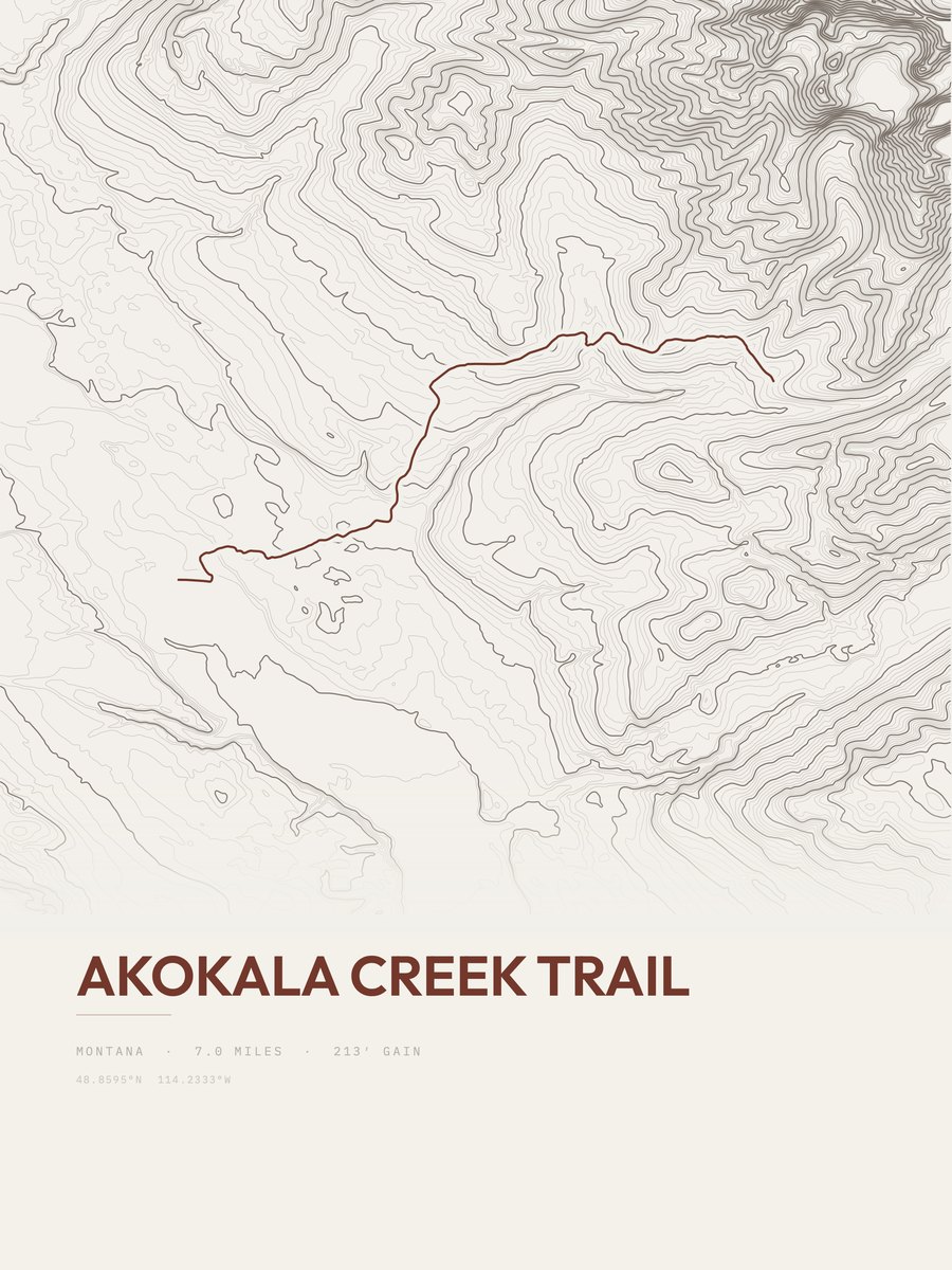Akokala Creek Trail topographic trail print
