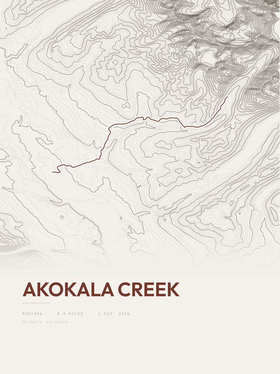 Akokala Creek Topographic print