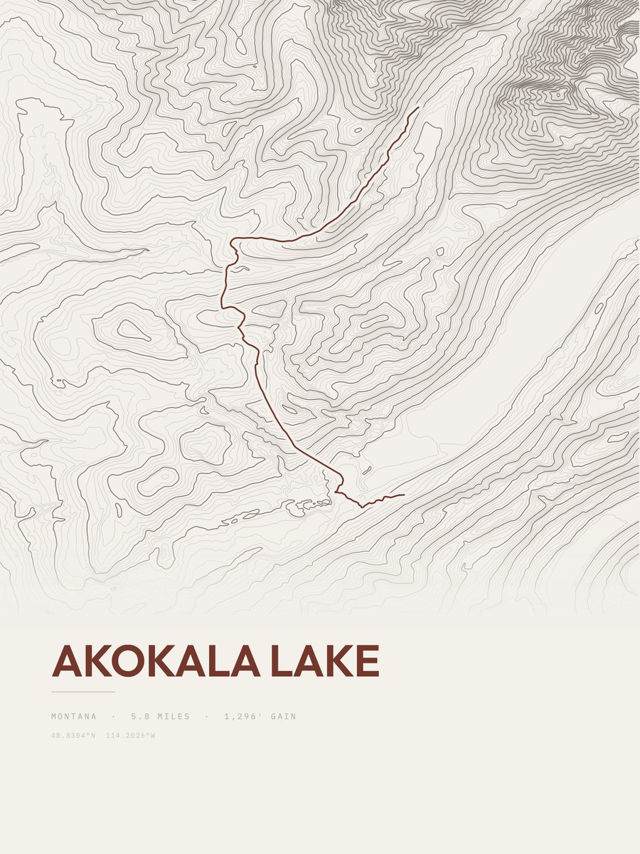 Akokala Lake topographic trail print