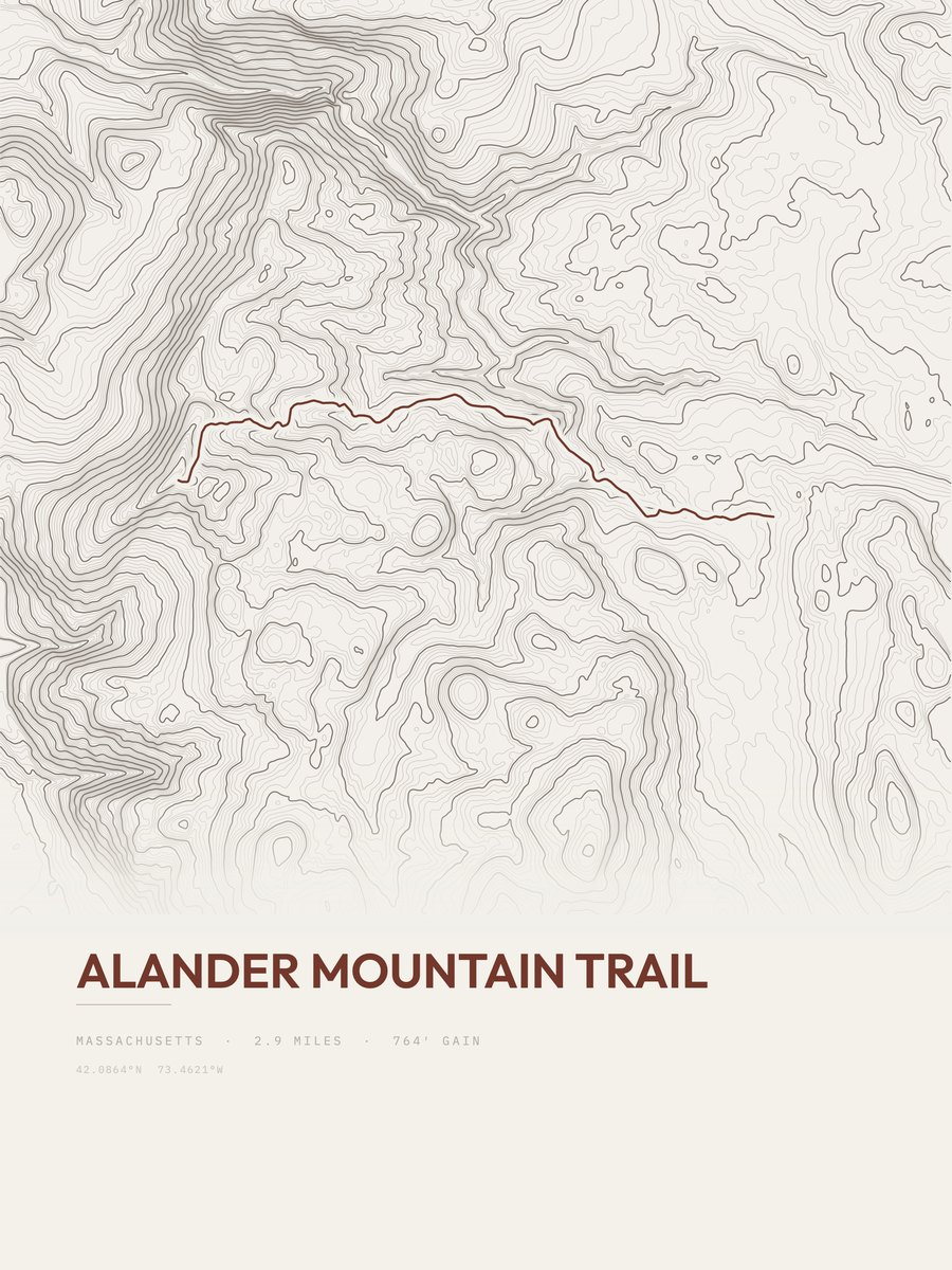 Alander Mountain Trail topographic trail print