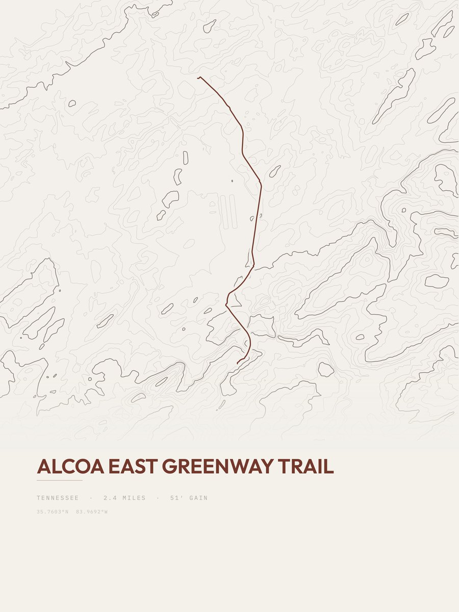 Alcoa East Greenway Trail topographic trail print