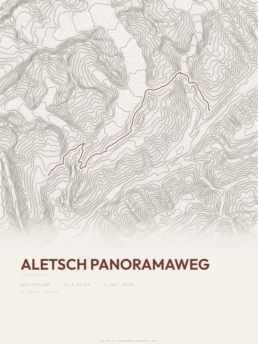 Aletsch Panoramaweg topographic trail print