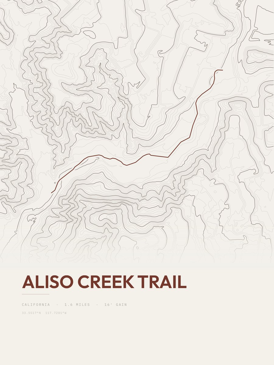 Aliso Creek Trail topographic trail print