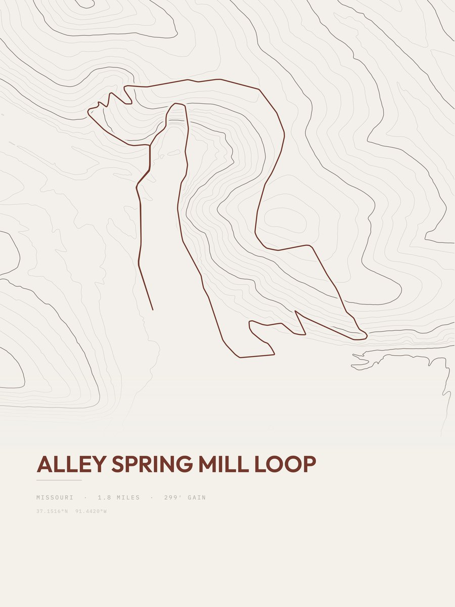 Alley Spring Mill Loop topographic trail print