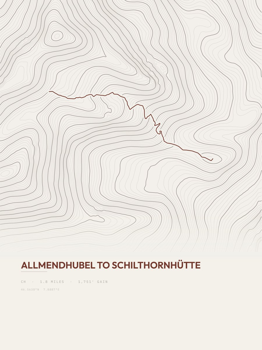 Allmendhubel to Schilthornhütte topographic trail print