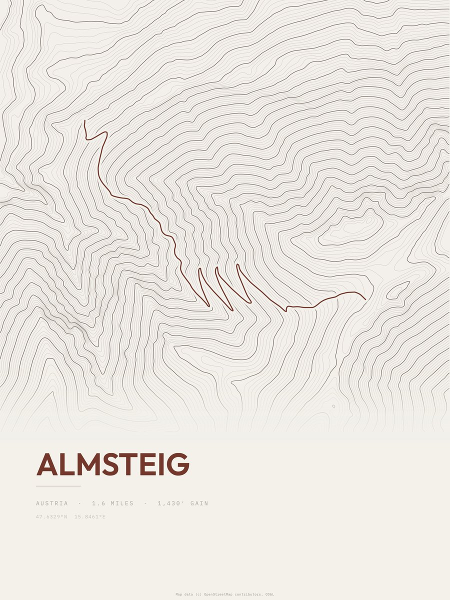 Almsteig topographic trail print