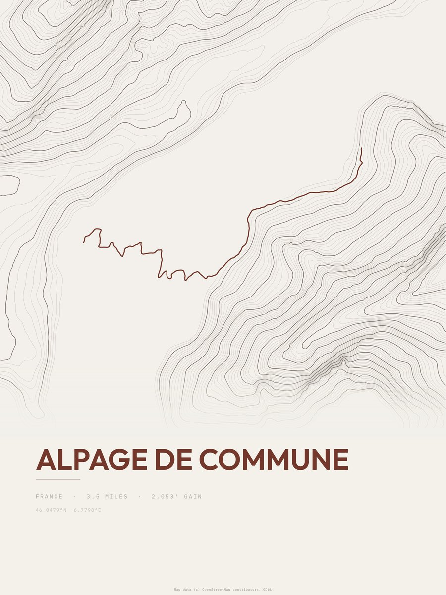 Alpage de Commune topographic trail print