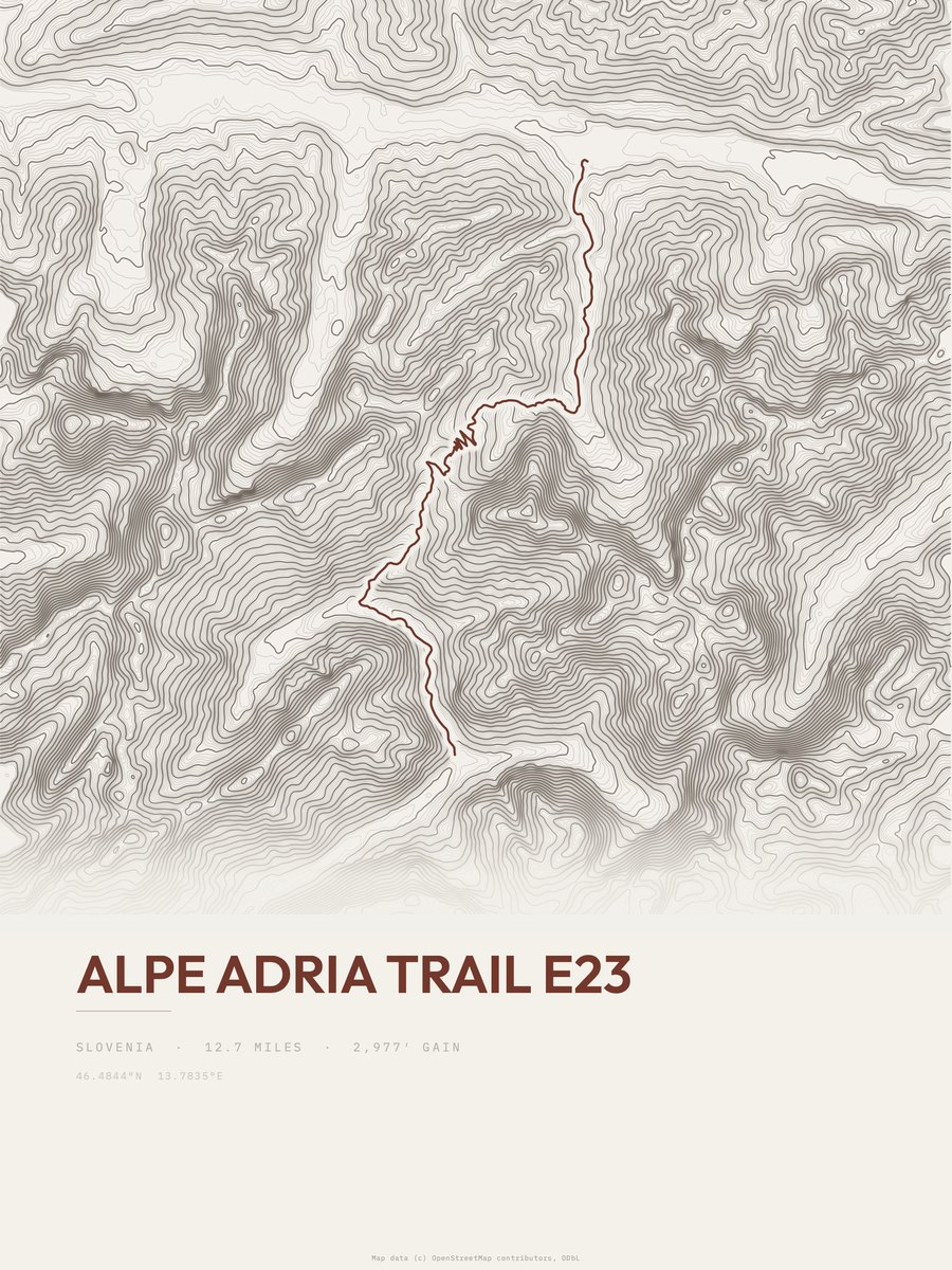 Alpe Adria Trail E23 topographic trail print