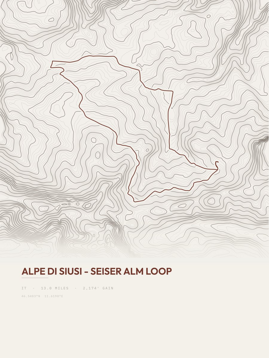 Alpe di Siusi - Seiser Alm Loop topographic trail print