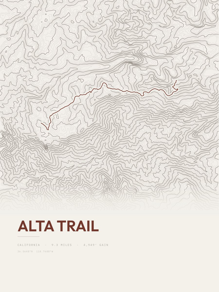 Alta Trail topographic trail print