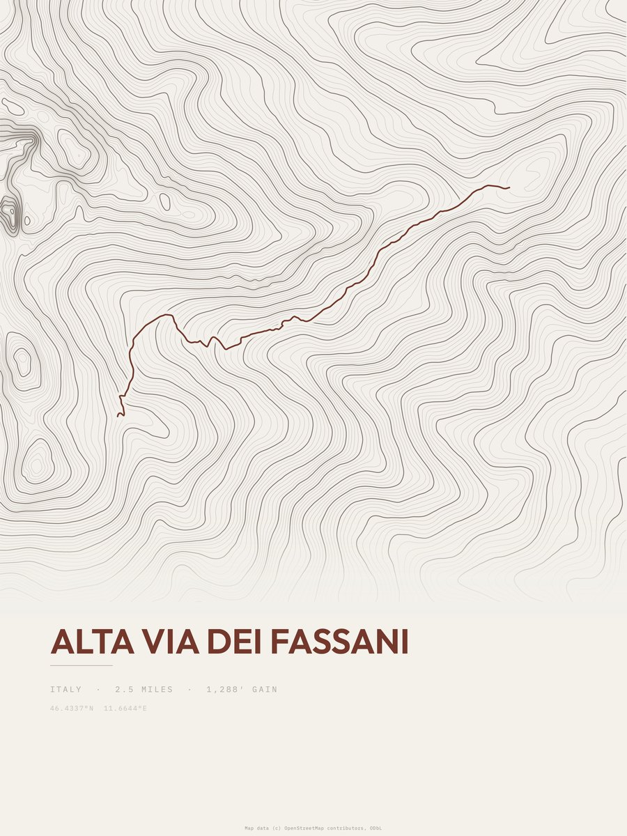 Alta via dei Fassani Topographic print