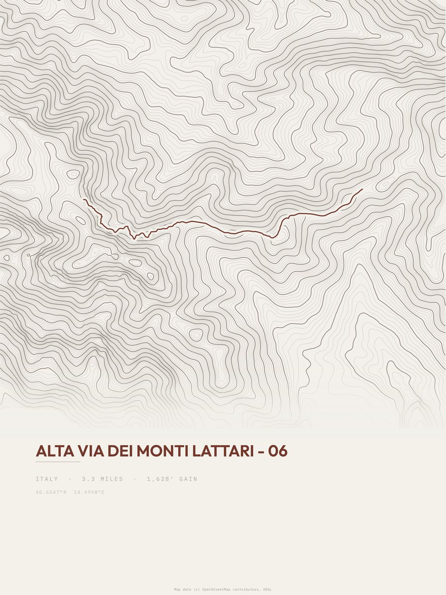 Alta Via dei Monti Lattari topographic trail print