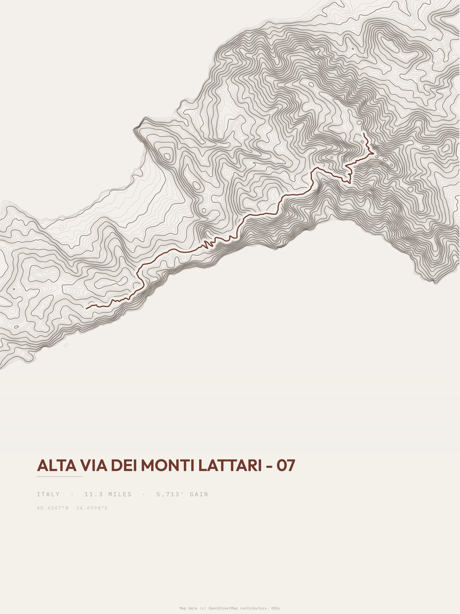 Alta Via dei Monti Lattari topographic trail print