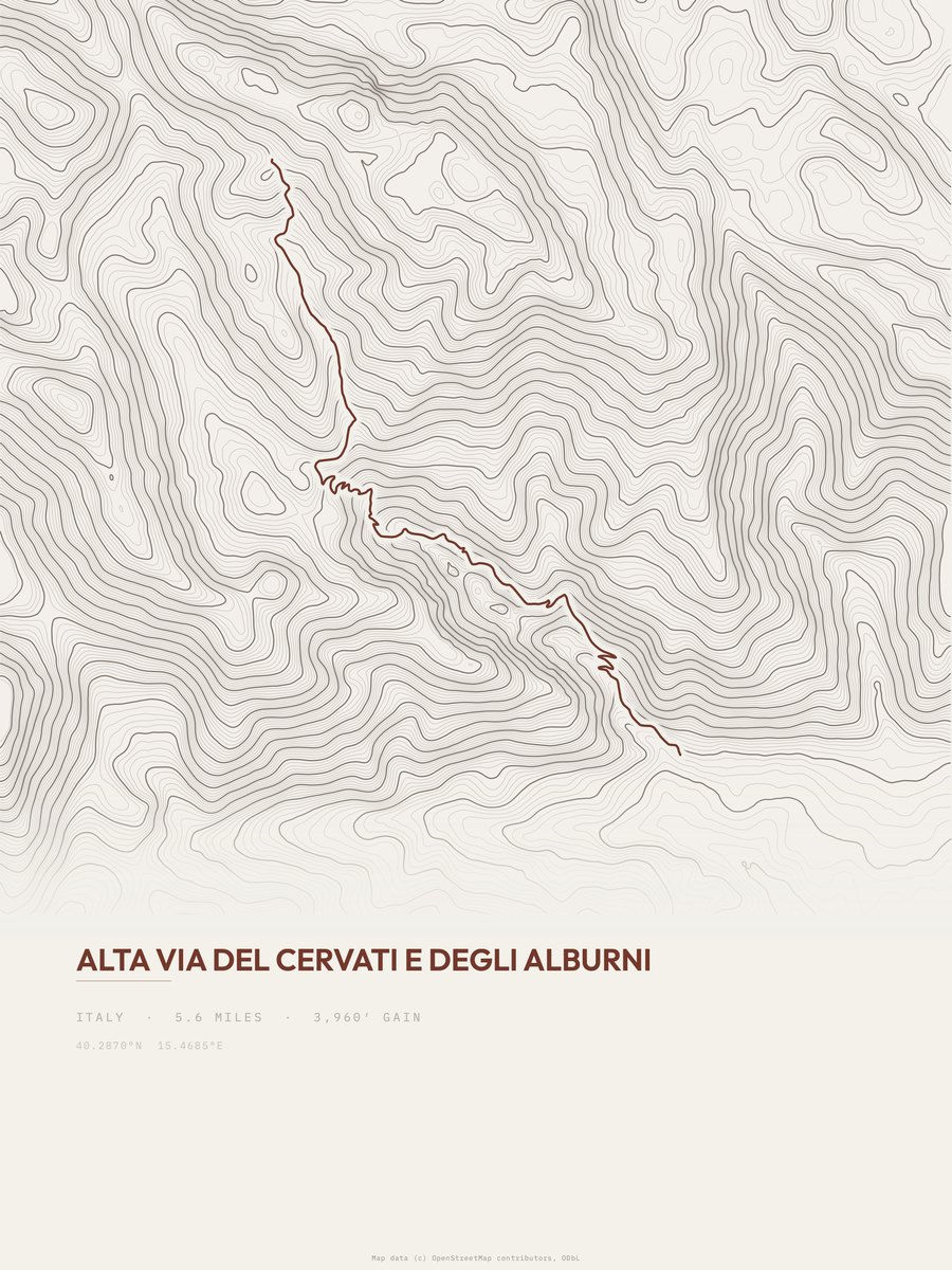 Alta Via del Cervati e degli Alburni topographic trail print