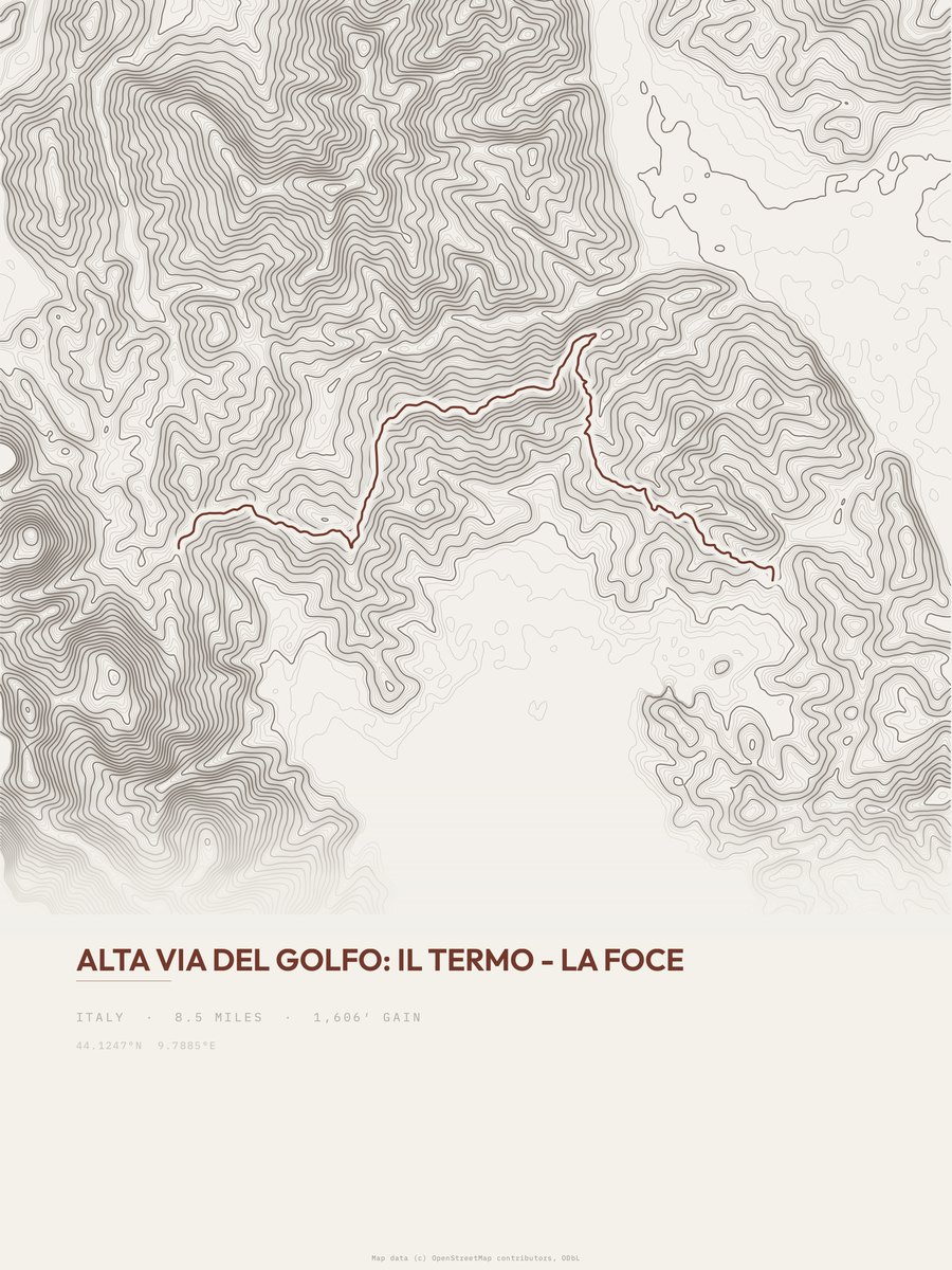 Alta Via del Golfo topographic trail print
