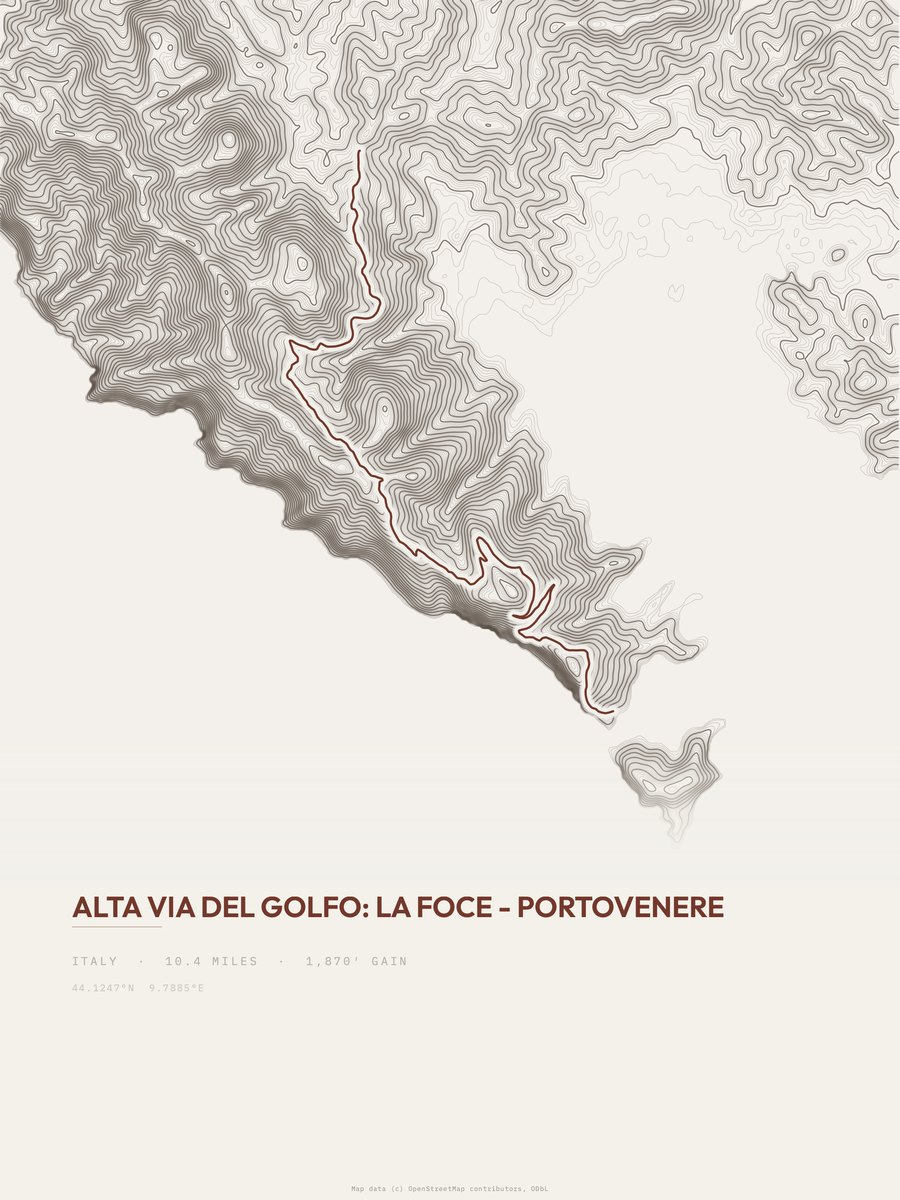 Alta Via del Golfo topographic trail print