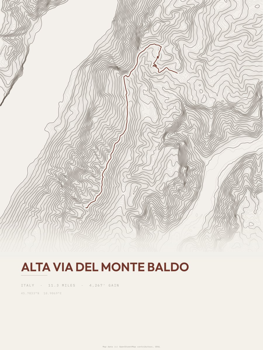 Alta Via del Monte Baldo topographic trail print