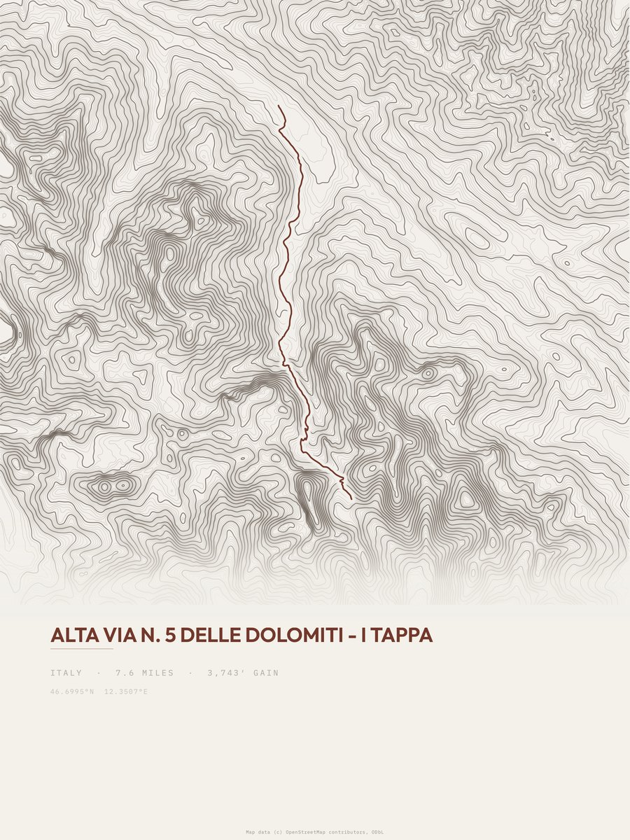 Alta via 5 delle Dolomiti Topographic print